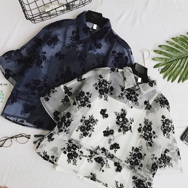 Красива дамска прозрачна риза с бродерия + потник