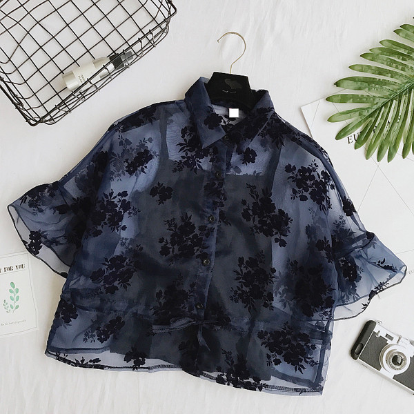 Красива дамска прозрачна риза с бродерия + потник