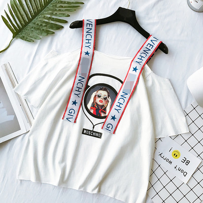 Σύγχρονη κυρίες μπλούζα με γυμνά ώμους και ελαστικά σε μαύρο, λευκό και κόκκινο