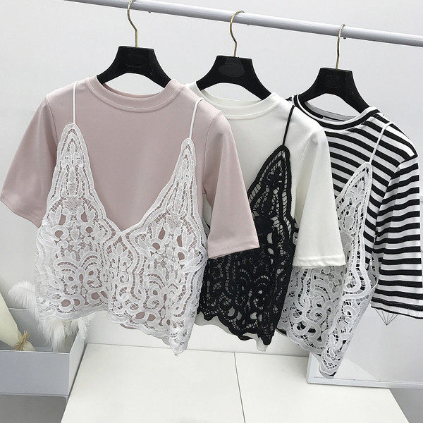 Απλή κυρίες μπλούζα σε διάφορα χρώματα + δαντέλα γιλέκο