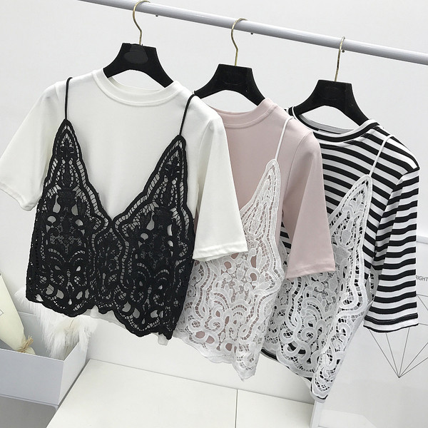 Απλή κυρίες μπλούζα σε διάφορα χρώματα + δαντέλα γιλέκο