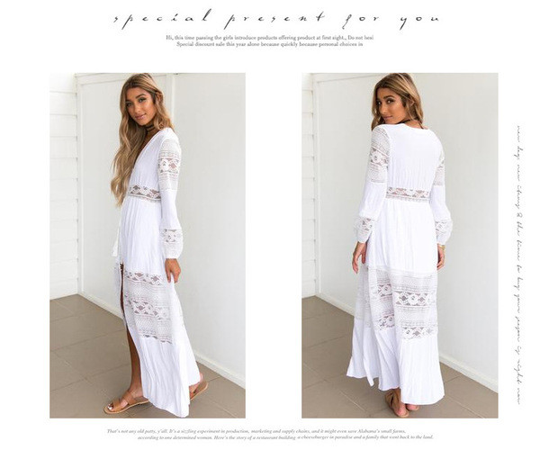 Καλοκαίρι κυρίες φόρεμα σε λευκό χρώμα με μακριά μανίκια