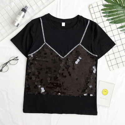 Κομψό κυρίες μπλούζα σε λευκό και μαύρο γιλέκο με απομίμηση πούλιες