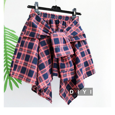 Κομψό κυρίες φούστα καρό δέσιμο μέρος