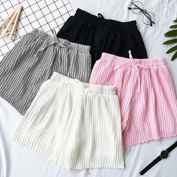 Σύντομη κυρίες πτυχωτό παντελόνι σε γκρι, μαύρο και άσπρο