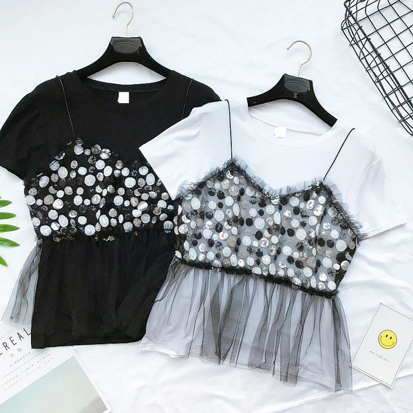 Κομψό κυρίες μπλούζα με μίμηση γιλέκο από τη διακόσμηση δαντέλα