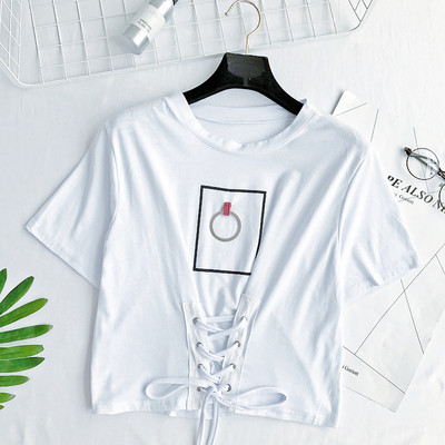 Ежедневна дамска блуза с връзки в червен, бял и черен цвят