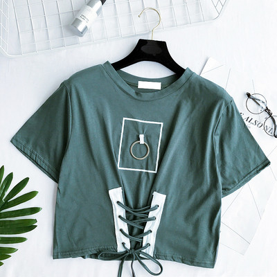 Ежедневна дамска блуза с връзки в червен, бял и черен цвят