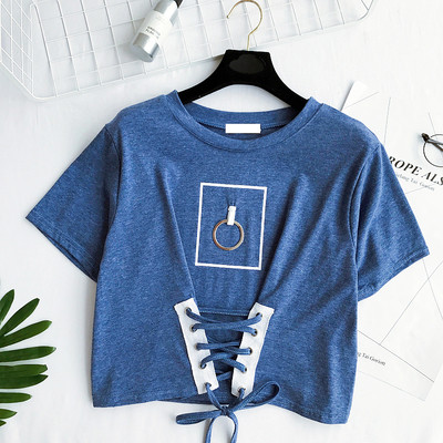 Ежедневна дамска блуза с връзки в червен, бял и черен цвят