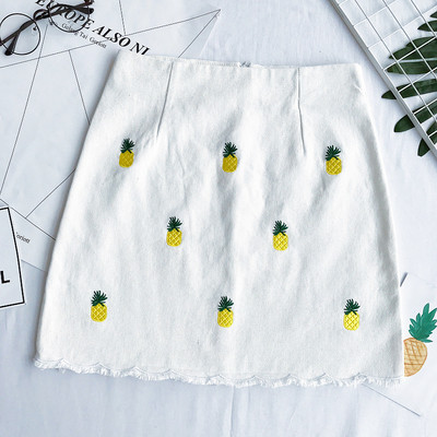 φούστα Καλοκαίρι κυρία στο μπλε και λευκού χρώματος με κέντημα ανανά