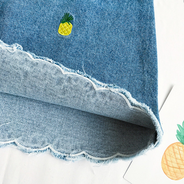 φούστα Καλοκαίρι κυρία στο μπλε και λευκού χρώματος με κέντημα ανανά