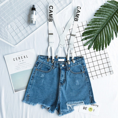 Σύγχρονη κυρίες κοντό παντελόνι με υψηλή μέση και τιράντες