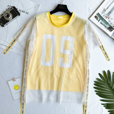 Αθλητικά κυρίες T-shirt με πλέγμα σε κίτρινο, κόκκινο, ροζ και μαύρο