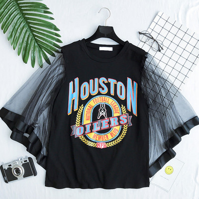 Καλοκαίρι κυρίες μπλούζα σε λευκό και μαύρο χρώμα με μανίκια δαντέλα