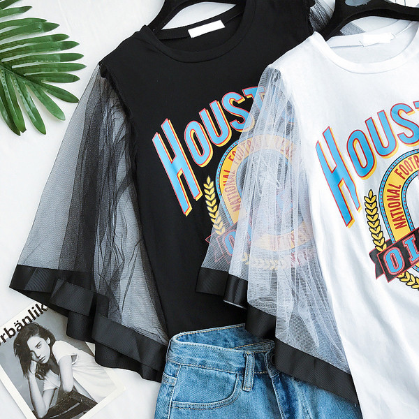 Καλοκαίρι κυρίες μπλούζα σε λευκό και μαύρο χρώμα με μανίκια δαντέλα