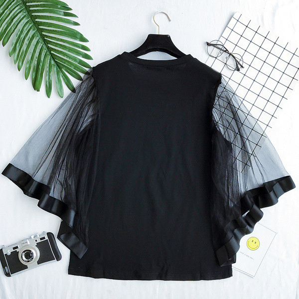 Καλοκαίρι κυρίες μπλούζα σε λευκό και μαύρο χρώμα με μανίκια δαντέλα