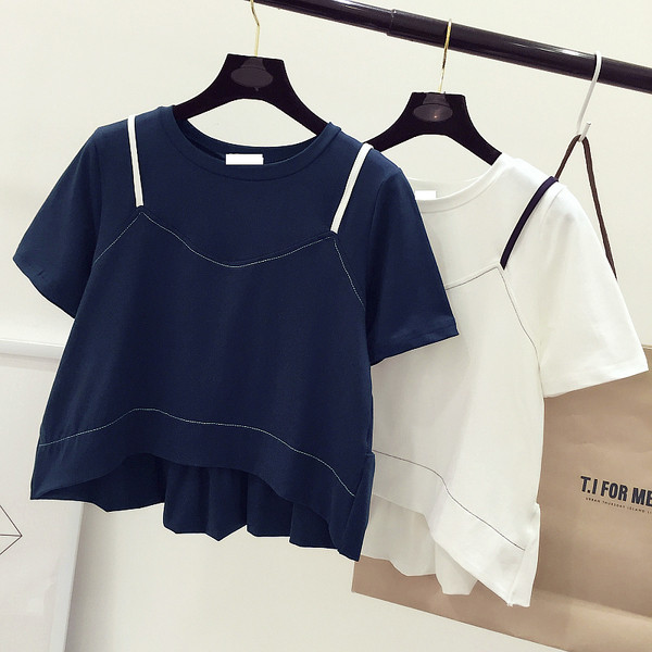 Όμορφες κυρίες μπλούζα με ψεύτικο γιλέκο σε μαύρο και άσπρο