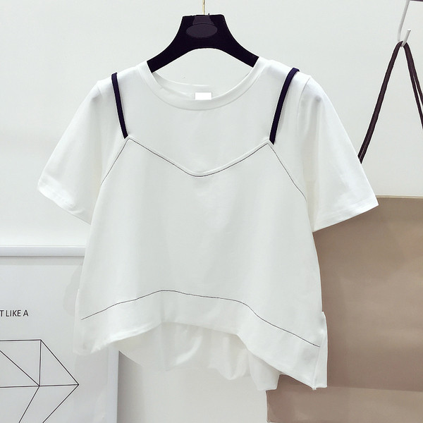 Όμορφες κυρίες μπλούζα με ψεύτικο γιλέκο σε μαύρο και άσπρο