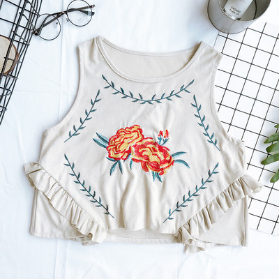 Καλοκαίρι κυρίες σύντομο πουκάμισο με κέντημα σε λευκό, ροζ, μπεζ και κίτρινο