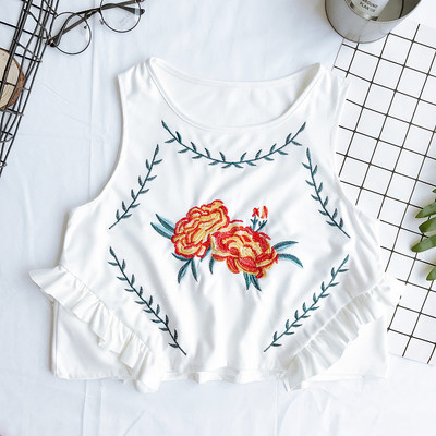 Καλοκαίρι κυρίες σύντομο πουκάμισο με κέντημα σε λευκό, ροζ, μπεζ και κίτρινο