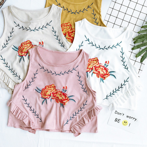 Καλοκαίρι κυρίες σύντομο πουκάμισο με κέντημα σε λευκό, ροζ, μπεζ και κίτρινο