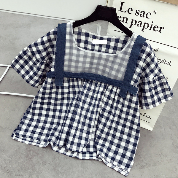 Κυρίες καρό πουκάμισο με μπλε χρώμα