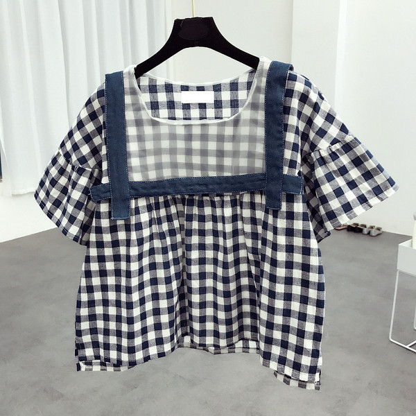 Κυρίες καρό πουκάμισο με μπλε χρώμα