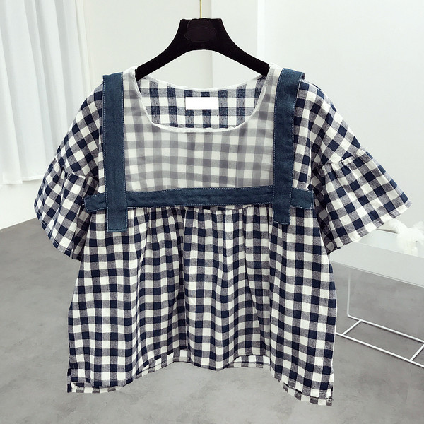 Κυρίες καρό πουκάμισο με μπλε χρώμα