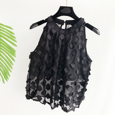 Καλοκαίρι κυρίες γιλέκο σε μαύρο και άσπρο με διακόσμηση