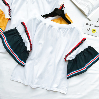 Μια ενδιαφέρουσα κυρίες μοτίβο μπλούζα με 3/4 μανίκια χρώματος σγουρά