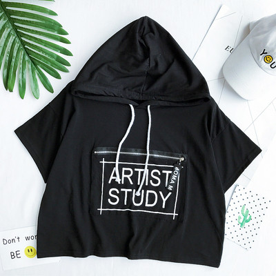 Αθλητικά κυρίες T-shirt με κουκούλα σε τέσσερα χρώματα