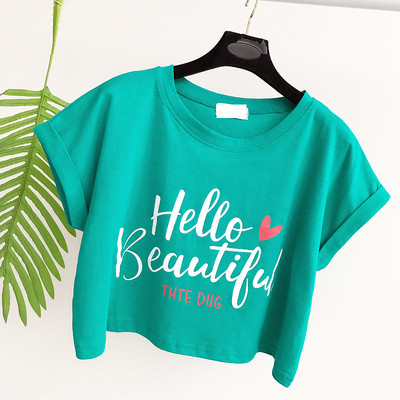 Καλοκαίρι κυρίες κοντή μπλούζα σημειώνονται με κόκκινο χρώμα, λευκό, πράσινο και μαύρο