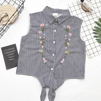 ρίγες πουκάμισο-γιλέκο Σύγχρονη γυναικών με κέντημα