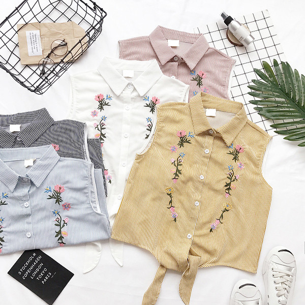 ρίγες πουκάμισο-γιλέκο Σύγχρονη γυναικών με κέντημα