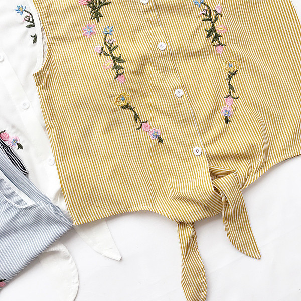 ρίγες πουκάμισο-γιλέκο Σύγχρονη γυναικών με κέντημα