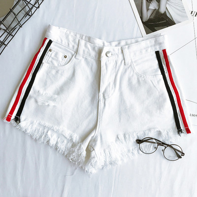 Σύντομη κυρίες παντελόνι με πολύχρωμες κορδέλες σε μαύρο και άσπρο