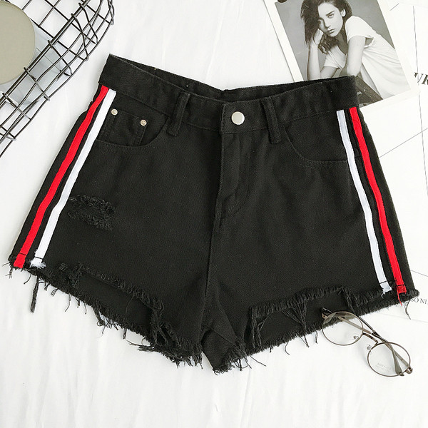 Σύντομη κυρίες παντελόνι με πολύχρωμες κορδέλες σε μαύρο και άσπρο