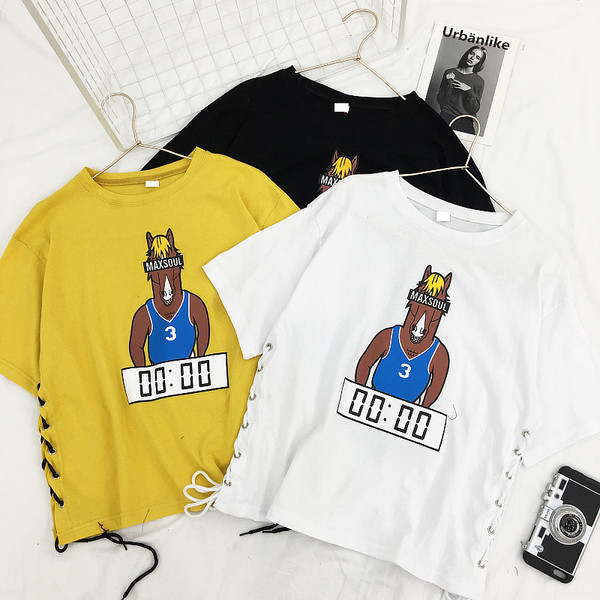 Φρέσκα κυρίες μπλούζα με δεσμούς σε μαύρο, λευκό και κίτρινο