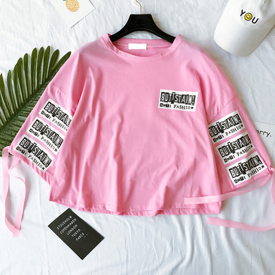 Καλοκαίρι κυρίες μπλούζα με επιγραφές και 3/4 freestyle μανίκι