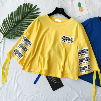 Καλοκαίρι κυρίες μπλούζα με επιγραφές και 3/4 freestyle μανίκι