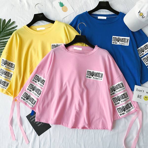 Καλοκαίρι κυρίες μπλούζα με επιγραφές και 3/4 freestyle μανίκι