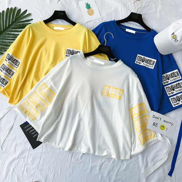 Καλοκαίρι κυρίες μπλούζα με επιγραφές και 3/4 freestyle μανίκι