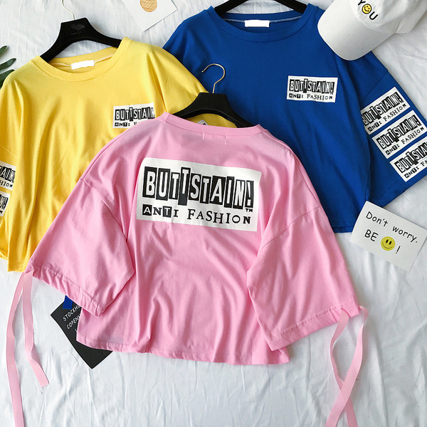 Καλοκαίρι κυρίες μπλούζα με επιγραφές και 3/4 freestyle μανίκι