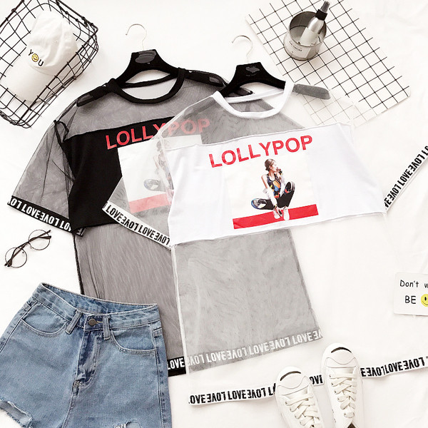 Διαφανής κυρίες μπλούζα σε λευκό και μαύρο