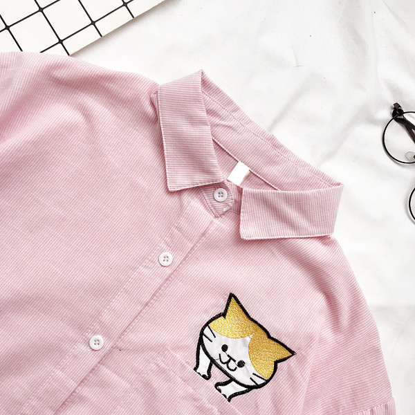 Γλυκό κυρίες κοντό μανίκι πουκάμισο με ρίγες εικόνα