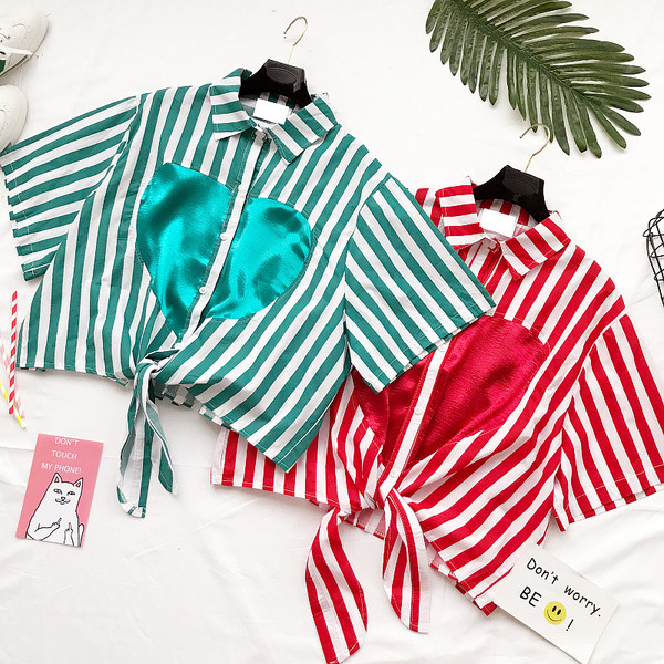 Σατέν κυρίες κοντομάνικο πουκάμισο με ρίγες