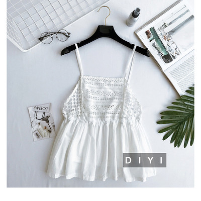 Καλοκαίρι κυρίες δαντέλα κορυφή της δεξαμενής με λεπτές τιράντες σε μαύρο και άσπρο