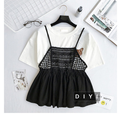 Καλοκαίρι κυρίες δαντέλα κορυφή της δεξαμενής με λεπτές τιράντες σε μαύρο και άσπρο