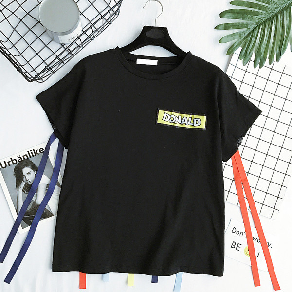 μπλούζα Κομψή κυρίες μαύρο και άσπρο με το χρώμα δεσμούς