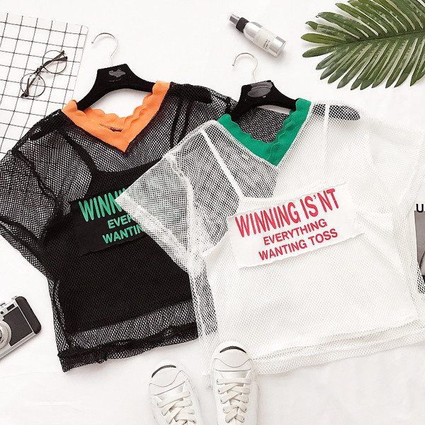 Καλοκαίρι Γυναικεία Μπλούζα - διαφανές, λευκό και μαύρο